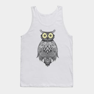 Owl Lineart Black Tank Top